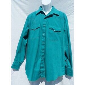 H Bar C  California Ranchwear Mens Shirt 16.5-34 Pearl Snaps Green/Blue L/S USA